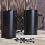 NBABSR 20 oz Large Ceramic Coffee Mugs,Tall Beer Cups with Big M Handle,600ml Oversized Bulk Porcelain Latte Cappuccino Espresso XL Cup Set of 2 for Men and Women Gifts Black