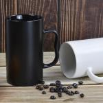 NBABSR 20 oz Large Ceramic Coffee Mugs,Tall Beer Cups with Big M Handle,600ml Oversized Bulk Porcelain Latte Cappuccino Espresso XL Cup Set of 2 for Men and Women Gifts Black