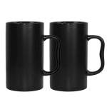 NBABSR 20 oz Large Ceramic Coffee Mugs,Tall Beer Cups with Big M Handle,600ml Oversized Bulk Porcelain Latte Cappuccino Espresso XL Cup Set of 2 for Men and Women Gifts Black
