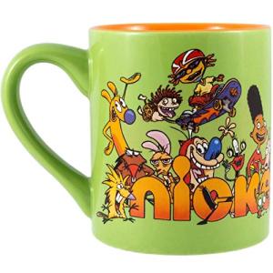 Silver Buffalo Nickelodeon Logo and Characters 90s Nostalgia Ceramic Mug, 14 Ounces