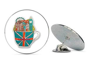 London Teacup Round Metal 0.75" Lapel Pin Hat Shirt Pin Tie Tack Pinback