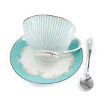 Krysclove Vintage Ceramic Teacup Elegant Coffee Cup with Spoon and Saucer Set,Royal Bone China Tea Cups (Stripe)