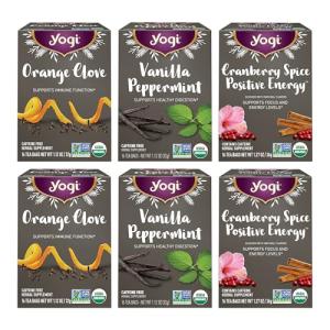 Yogi Tea Holiday Variety Sampler - 16 Bags per Pack (6 Packs) - Holiday Sampler - Includes 2 Vanilla Peppermint, 2 Orange Clove & 2 Cranberry Spice Positive Energy - Seasonal Tea Sampler Set