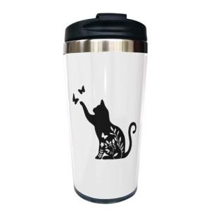 Fenmshairy Floral Cat Travel Coffee Mug for Cat Lover, Cat Animal Stainless Steel Thermal Insulated Tumbler Cup with Filp Lid, Birthday Christmas Gift for Men Women Sister Friend, 13 Oz