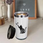 Fenmshairy Floral Cat Travel Coffee Mug for Cat Lover, Cat Animal Stainless Steel Thermal Insulated Tumbler Cup with Filp Lid, Birthday Christmas Gift for Men Women Sister Friend, 13 Oz