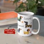 Funny Dachshund Ceramic White Cup - Personalized Adorable Dog Gift for Men Women - Full Wrap Coffee Mug With Custom Name - Pet Themed Animal Cup 11oz 15oz