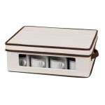 Household Essentials 538 Vision China Storage Box for Tea Cups and Mugs with Lid and Handles | Natural Canvas with Brown Trim