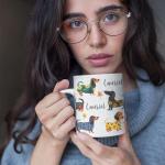 Funny Dachshund Ceramic White Cup - Personalized Adorable Dog Gift for Men Women - Full Wrap Coffee Mug With Custom Name - Pet Themed Animal Cup 11oz 15oz