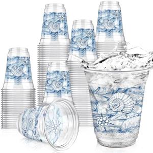 Hushee 50 Pcs Ocean Themed Plastic Beach Cups 12 oz Reusable Sea Turtle Cups Summer Sea Birthday Decorations Ocean Themed Party Favors for Animal Birthday Tea Beach Party Supplies