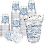 Hushee 50 Pcs Ocean Themed Plastic Beach Cups 12 oz Reusable Sea Turtle Cups Summer Sea Birthday Decorations Ocean Themed Party Favors for Animal Birthday Tea Beach Party Supplies