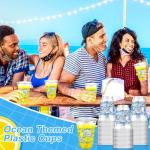 Hushee 50 Pcs Ocean Themed Plastic Beach Cups 12 oz Reusable Sea Turtle Cups Summer Sea Birthday Decorations Ocean Themed Party Favors for Animal Birthday Tea Beach Party Supplies