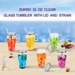 Zukro 32 oz Drinking Glass Tumbler with Handle, Iced Coffee Cup with Straw and Lid, Reusable Glass Bubble Tea Water Cup With Silicone Bumper, Fits In Cupholder, Dishwasher Safe, BPA Free, Watermelon