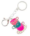 Coffee or Teacups Keychain • Large Enameled Charm - Milkshake - Latte -Teacups - Pumpkin Spice - Swivel Keyring and Clip - Handmade by Green Acorn Kitchen (Stacked Teacups)