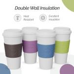 Copco Acadia Travel Mug (4-Pack), 16oz Insulated Coffee Mug with Double-Walled Plastic, Leak-Proof Lid - Microwave & Dishwasher Safe, Non-Slip Sleeve, Hot & Cold Drinks - Light Colors