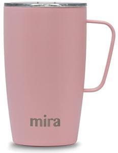 MIRA 18 oz Insulated Coffee Mug - Stainless Steel Travel Cup with Easy-Grip Handle - Car Cup Holder Compatible - Taffy Pink