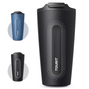 TOURIT Travel Coffee Mug 16 oz, Insulated Coffee Cups with Flip Lid, Stainless Steel Double Wall Vacuum Tumbler, Leak Proof Reusable To Go Portable Mug, Black