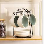 SIDUCAL Stackable Cappuccino Cup Set of 4 [8oz] Ceramic Coffee Cups with Saucers and Cup Holder,Microwave/Dishwasher Safe,Espresso Demitasse Cups(Green)