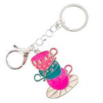Coffee or Teacups Keychain • Large Enameled Charm - Milkshake - Latte -Teacups - Pumpkin Spice - Swivel Keyring and Clip - Handmade by Green Acorn Kitchen (Stacked Teacups)