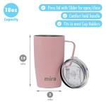 MIRA 18 oz Insulated Coffee Mug - Stainless Steel Travel Cup with Easy-Grip Handle - Car Cup Holder Compatible - Taffy Pink