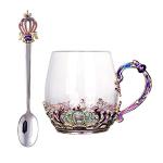 SWTHONY Glass Fancy Tea Cup Mug with Spoon European Style Carved Flower Coffee Mugs Set Birthday Gift for Women Wife Mom Grandma