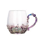 SWTHONY Glass Fancy Tea Cup Mug with Spoon European Style Carved Flower Coffee Mugs Set Birthday Gift for Women Wife Mom Grandma
