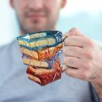 AKLOZYX Artistic Book Stack Glass Coffee Mug, 350ml Capacity, Handmade Tea Cups Cool Funny, Decorative Design for Book Lovers Gifts for Women and Man (3D Painted（A)