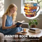 AKLOZYX Artistic Book Stack Glass Coffee Mug, 350ml Capacity, Handmade Tea Cups Cool Funny, Decorative Design for Book Lovers Gifts for Women and Man (3D Painted（A)