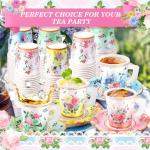 SUMMORO 160 Pcs Floral Paper Tea Cups and Saucers 7 OZ Disposable Paper Tea Cups with Handle and Plates for Tea Party Decoration Birthday Baby Shower Bridal Wedding Mother's Day