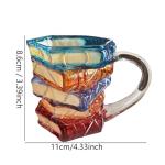 AKLOZYX Artistic Book Stack Glass Coffee Mug, 350ml Capacity, Handmade Tea Cups Cool Funny, Decorative Design for Book Lovers Gifts for Women and Man (3D Painted（A)