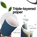 FAMASTON 12oz Insulated Coffee Cups with Lids, Ripple Wall Disposable Paper for Hot & Cold Drinks | Travel-Friendly Set for Tea, Espresso, Office, Parties, Halloween, Christmas - 50 Count (Blue)