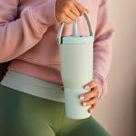 BrüMate Resa 35oz 100% Leakproof Travel Tumbler with Handle & Straw | Flexible SoftSip Straw | Silicone Sleeve for Durability | Stainless Steel | Cup Holder & Travel Friendly | (Lavender)