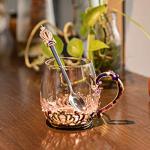 SWTHONY Glass Fancy Tea Cup Mug with Spoon European Style Carved Flower Coffee Mugs Set Birthday Gift for Women Wife Mom Grandma