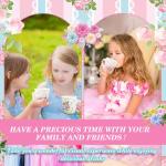 SUMMORO 160 Pcs Floral Paper Tea Cups and Saucers 7 OZ Disposable Paper Tea Cups with Handle and Plates for Tea Party Decoration Birthday Baby Shower Bridal Wedding Mother's Day