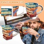 AKLOZYX Artistic Book Stack Glass Coffee Mug, 350ml Capacity, Handmade Tea Cups Cool Funny, Decorative Design for Book Lovers Gifts for Women and Man (3D Painted（A)