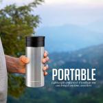 Ovente Stainless Steel Vacuum Insulated Coffee Water Mug, 12 oz Portable Double Wall Handheld Tumbler with Tea Infuser, BPA-Free Spill Proof Travel Friendly for Hot Cold Beverage, Silver MSA12S