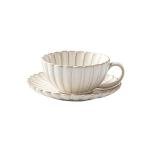 Colias Wing 9 Oz Petal Series Retro Design Ceramic Tea Cup Coffee Mug Travel Mug with Saucer-White