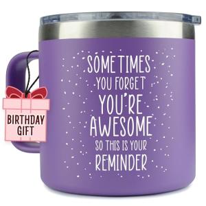 Birthday Gifts for Women Friendship - Sometimes You Forget Your Awesome Gifts Purple Coffee Mug for Her 14oz Inspirational Unique Graduation Gift Ideas 2025 Thank You Gift for Teachers Appreciation