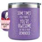 Birthday Gifts for Women Friendship - Sometimes You Forget Your Awesome Gifts Purple Coffee Mug for Her 14oz Inspirational Unique Graduation Gift Ideas 2025 Thank You Gift for Teachers Appreciation