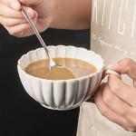 Colias Wing 9 Oz Petal Series Retro Design Ceramic Tea Cup Coffee Mug Travel Mug with Saucer-White