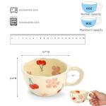 Yopay 2 Pack Ceramic Coffee Mug with Spoon, 8oz Handmade Hot Chocolate Mugs, Cute Cup for Girl Microwave Safe, Aesthetic Tea Milk Cup with Handle for Latte, Cocoa, Gift, Mom(Cherry flower)