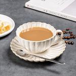 Colias Wing 9 Oz Petal Series Retro Design Ceramic Tea Cup Coffee Mug Travel Mug with Saucer-White