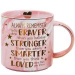 SUUURA-OO Inspirational Quote You are Braver Coffee Mug Birthday Gifts for Women Friends, Inspirational Quotes Gift for Mom from Son Daughter, Funny Encouragement Women Gifts Pink Marble Ceramic