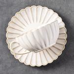 Colias Wing 9 Oz Petal Series Retro Design Ceramic Tea Cup Coffee Mug Travel Mug with Saucer-White