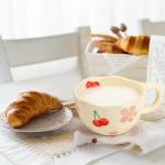 Yopay 2 Pack Ceramic Coffee Mug with Spoon, 8oz Handmade Hot Chocolate Mugs, Cute Cup for Girl Microwave Safe, Aesthetic Tea Milk Cup with Handle for Latte, Cocoa, Gift, Mom(Cherry flower)