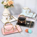 JIEYAO Handbag Coffee Mugs Set of 4, 10 Oz/ 310 ml Handbag Ceramic Tea Cup, Cute Purse Gift Mug with Saucer Spoon Modern Ceramic Purse Coffee Mug Creative Design Travel Tea Cup for Women Office Home