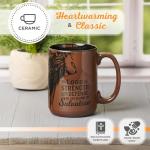 Christian Art Gifts Large Inspirational Ceramic Microwave & Dishwasher Safe Coffee & Tea Scripture Mug for Men & Women: Lord is My Strength Encouraging Bible Verse, Lion Design, Brown & Black, 14 oz.