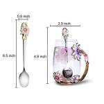 Good King Flower Glass Tea Mug, Lead-Free Handmade Enamel Coffee Mug Tea Cups with Spoon For Women Grandma Mom Teachers Friend Wife 12oz