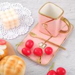 JIEYAO Handbag Coffee Mugs Set of 4, 10 Oz/ 310 ml Handbag Ceramic Tea Cup, Cute Purse Gift Mug with Saucer Spoon Modern Ceramic Purse Coffee Mug Creative Design Travel Tea Cup for Women Office Home