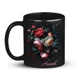 Colorful Roses Design Coffee Mugs, Elegant Flowers Black Ceramic Mugs, Personalized Name Roses Tea Cups, Customized Awesome Roses Cup Gift, Roses Gardening Tea Cups, Plant Mugs