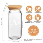 Birthday Gifts for Women, Monogrammed Initial Glass Cup Personalized Gifts for Women, 16oz Glass Cups with Lids and Straws, Iced Coffee Cup, Beer Can Shaped Glass - Gifts for Christmas, Birthday, A